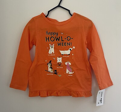 Carters Toddler Girls Cute Dogs Ruffle Hem Halloween Shirt Orange 2T NWT $6.80