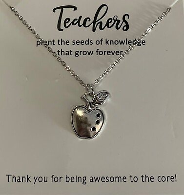 #ad Cute Silver Teacher Apple Carded Necklace $9.95