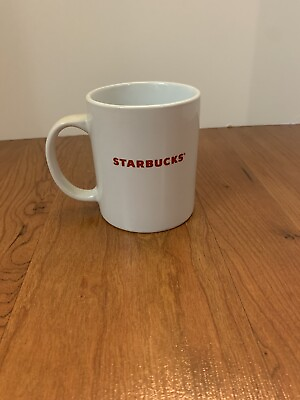 #ad 2009 starbucks red logo writing white mug with handle 11 fl oz cup $7.39