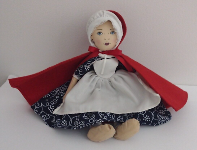 #ad Vintage Colonial Williamsburg Sarah Cloth Rag Doll In Red Cape Clothing Pocket $28.95