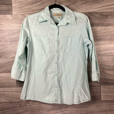 #ad Cabelas Womens Button Up Shirt Blue 100% Cotton Long Sleeve Collar Pockets S $10.95
