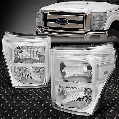 #ad FOR 11 16 FORD F250 F350 SUPER DUTY CHROME HOUSING CLEAR CORNER HEADLIGHT LAMPS $113.49