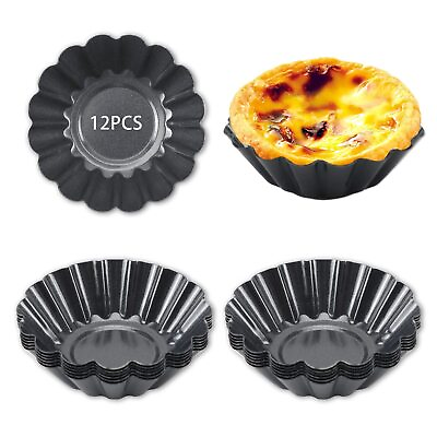 #ad 12 Pcs Egg Tart Molds Carbon Steel Non Stick 3 Inch Tart Pans for Baking Cook... $19.80