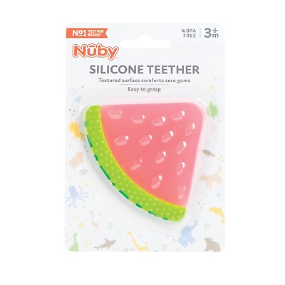 #ad Nuby Watermellon Fruit Slice All Silicone Teether Textured Surface BPA Free $7.99