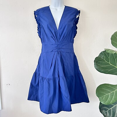 #ad DEREK LAM 10 CROSBY Saachi Ruched Cotton Blend Poplin Mini Dress Navy Size 8 $64.88