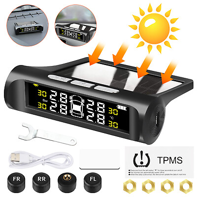 #ad Car Wireless Solar TPMS LCD Tire Pressure Monitoring System 4 External Sensors $22.98