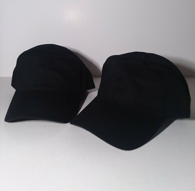 #ad Lot of 2 Black Plain Baseball Cap Solid Color Blank Curved Hat Adjustable Caps $10.44