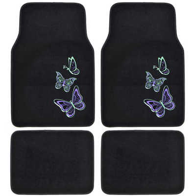#ad Cute Green Purple Butterfly Car Carpet Floor Mats Interior Liners Front amp; Rear $29.95