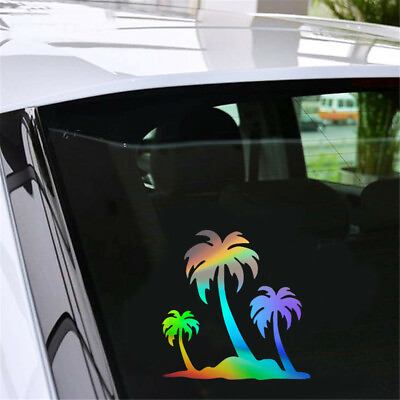#ad 2pcs Funny Palm Tree On Island Car Auto Window Door Laptop Wall Stickers Decal $3.49