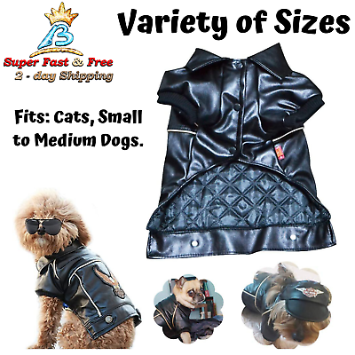 Cool Dog Winter Coat Faux Leather Motorcycle Jacket For Dog Pet Clothes Black $26.79