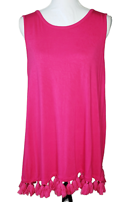 #ad Kim amp; Cami USA Womens Large Rayon Stretch Pink Sleeveless Tassels Hem Tank Top $10.14