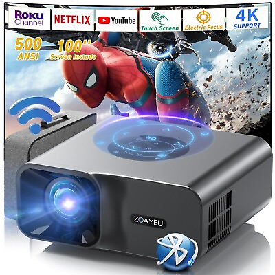 #ad NEW Electric Focus Projector WiFi 6 Bluetooth 5.2 500 ANSI 4K Projector $89.00