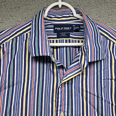 #ad Vtg Polo Ralph Lauren Shirt Blue Stripe Button Up Classic Fit Hong Kong Mens XXL $15.99