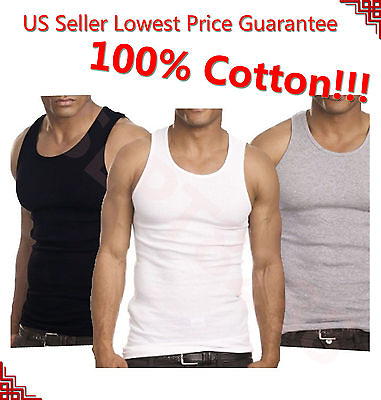 #ad 3 12 Packs Mens 100% Cotton Tank Top A Shirt Undershirt Ribbed Black White Gray $10.88