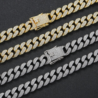 #ad Men’s Gold Plated Iced CZ Out Solid Miami Cuban Link Bracelet Chain 12MM $20.99