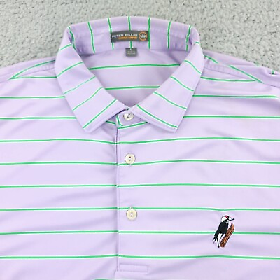 #ad Peter Millar Polo Shirt Men Large Purple Casual Golf Summer Comfort Forest Creek $26.99