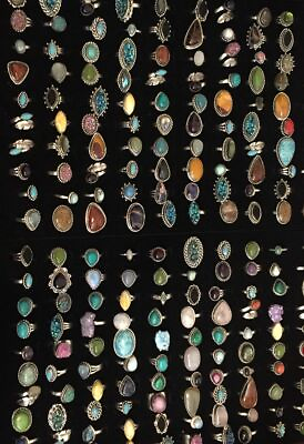 #ad Turquoise amp; Mix Gemstone 925 Sterling Silver Plated 50Pcs Rings Lot HSR190 $50.99