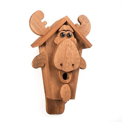#ad Brookside Woodworks Amish Made Pine Mounted Moose Wild Birdhouse Stained Wood $94.98