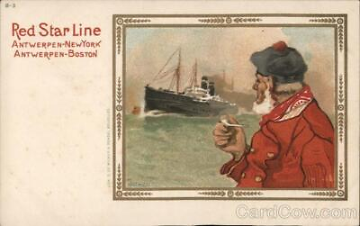 #ad Red Star Line Old Man with Pipe Looks Out to Ship at Sea Rycker amp; Mendel Vintage $9.99