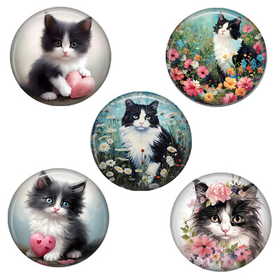 #ad Set of 5 Tuxedo Cat Graphic Art Print Fridge Magnets 1.25quot; each Cat Mom Gift $13.45