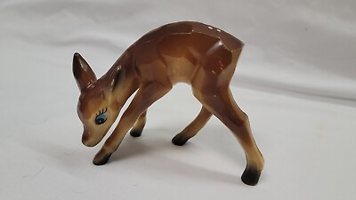Vintage Christmas Reindeer Hard Plastic Big Blued Eyed Deer Fawn Bambi 4quot;T x 5quot;L $19.99