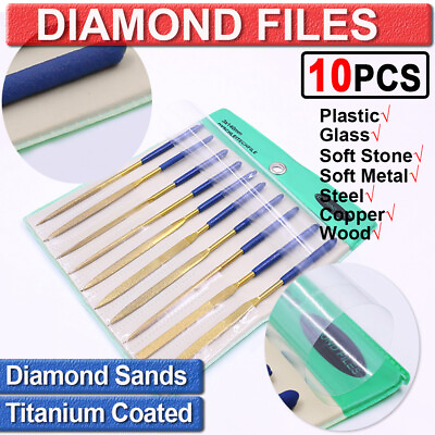 #ad 10Pcs Diamond Needle File Set TitaniumCoated Craft Modelling Repair Diamond File $12.63