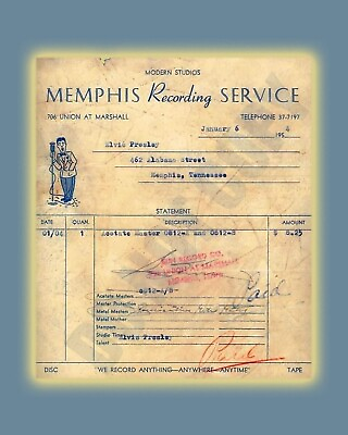 #ad Jan 1954 Elvis Presley Memphis Recording Service Sun Studios Receipt 8x10 Photo $11.99