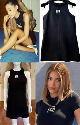 #ad Chanel Vintage 2008 Sport Tweed Black Mini Dress 34 36 2 4 Top Logo Shirt Vtg S $998.00