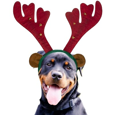 #ad Dog Reindeer Antlers Headband Christmas Costume Outfit For Medium Large Dogs $8.95
