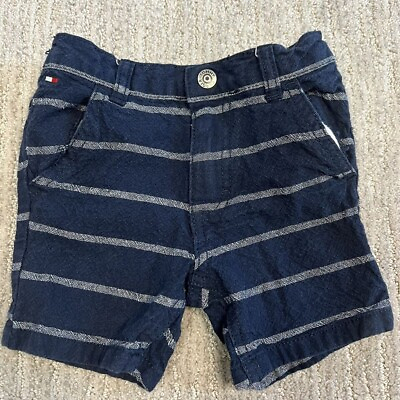 #ad Tommy Hilfiger Baby Size 18 Mo Shorts Navy With Stripes 100% Cotton Preppy $8.13