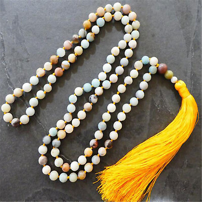#ad Natural Amazonite 108 Beads Handmade Tassel Necklace Mala Spirituality Chakra C $18.98