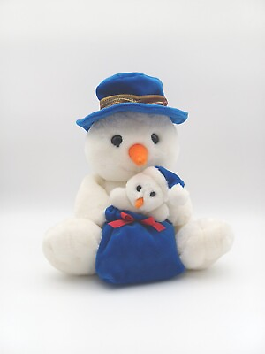 #ad Snowman Plush With Baby Snowman In Bag 11.5quot; Hat Stuffed Animal Plush Christmas $12.74
