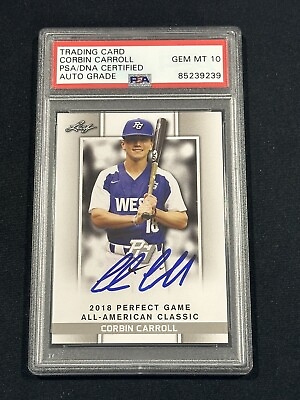 #ad 2018 Corbin Carroll Leaf Perfect Game Signed RC “MVP” Autographed PSA 10 Auto $399.99