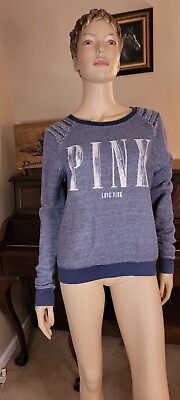 #ad Heather Blue Crew Neck Pink Sweater Size Small $16.00