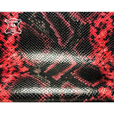 #ad RED Black Snake Print Leather 6 sqft Thick Fabric AMERICAN SNAKE 979 1.0mm 2.5oz $58.82