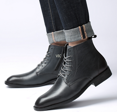 #ad Mens Leather Ankle Boots Business Oxfords Pointy Toe Lace Up Formal Dress Shoes $36.12