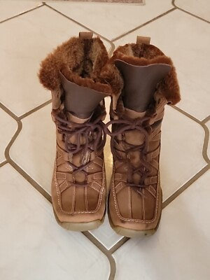 #ad Spring Step Sz 38 Women#x27;s US 7.5 8 Boot Shearling Style Lace Up Brown Leather $28.00