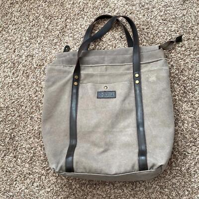 #ad Beryll Large Leather Canvas Cotton Bag Tote Purse Storage Tan Gray Womens Men $31.00