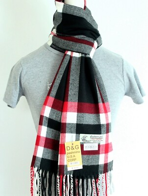 #ad DG Men#x27;s Winter Scarf Black Red White Cashmere Feel Soft Unisex $9.99