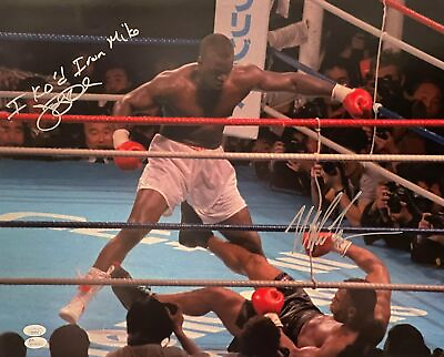 #ad Buster Douglas amp; Mike Tyson Signed 16x20 Photo I KO#x27;d Iron Mike Autographed JSA $309.99
