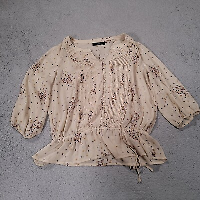 #ad ANA A New Approach Womens Large Blouse Top Long Sleeve Polka Dot Beige $3.63