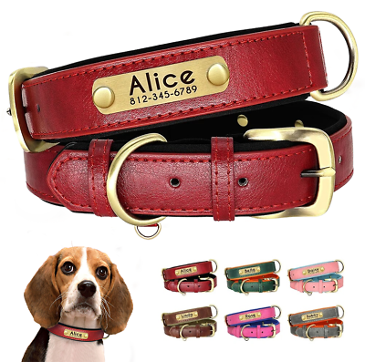 #ad #ad PERSONALIZED Pet Collar Leather Soft Padded Custom Dog Cat Engraved Name Collars $9.90