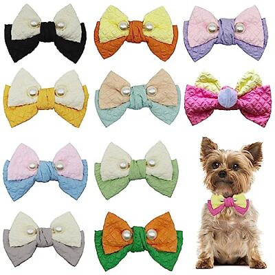 #ad 10 PCS Dog Bow Ties with Pearl Color Block Adjustable Pet Bow Tie for Small M... $17.40