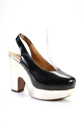 #ad Rochas Womens Slingback Round Toe Platform Colorblock Block Heels Black Size 7 $46.01