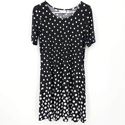 #ad Susan Graver Polka Dot Petite Liquid Knit Fit amp; Flare Dress Black White Size SP $25.20