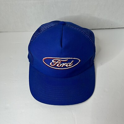 #ad VINTAGE Ford Blue Trucker Hat Cap Snapback Retro 80s Made In USA Ya Hopi $29.99