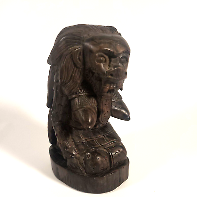 #ad Hand Carved Black Wood Foo Dog Fu Dog Dragon Priestess Fertility Goddess 4.75quot; $47.00