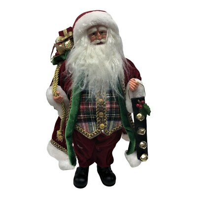 #ad Santa Large Christmas Decoration Traditional w Gift Bag amp; Bells 18 Inches Tall $102.00