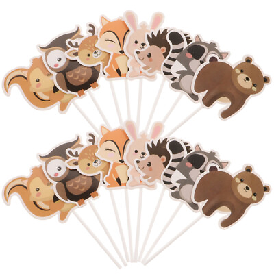 #ad Set of 24 Cute Forest Animal Cupcake Toppers for Party Decorations $9.58
