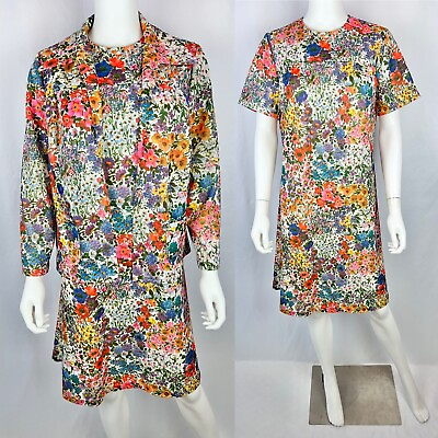 #ad Vintage 70s Large Puritan Forever Young Floral Cottage Dress Jacket Set $28.00
